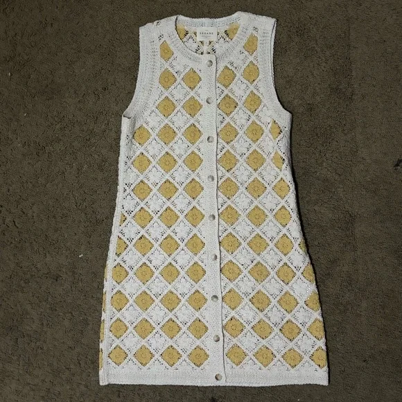 🌻🐝Sézane MARIE DRESS Crochet Floral Dress in Ecru/Yellow - Picture 6 of 10